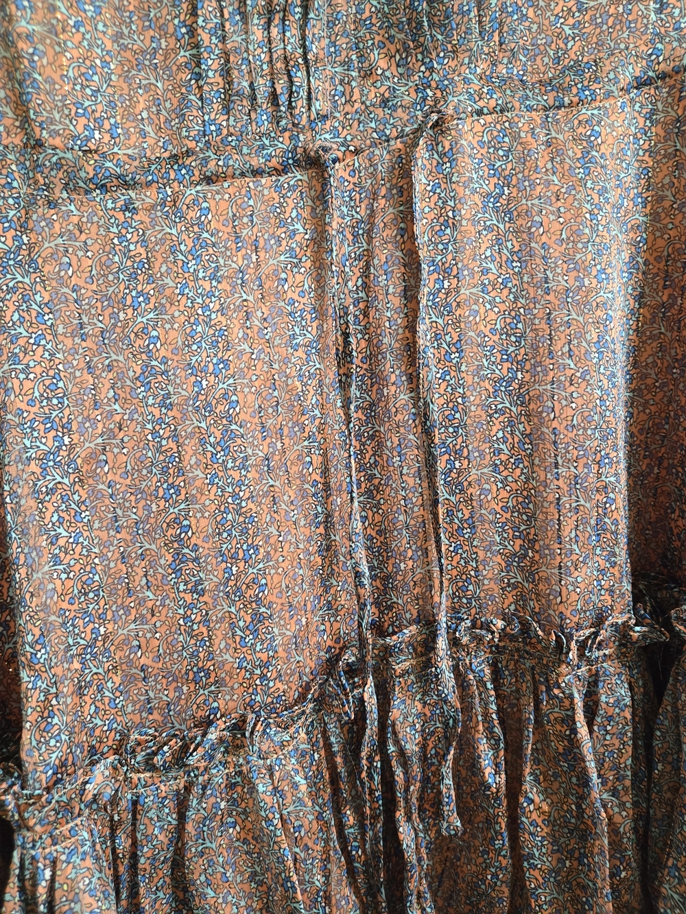 Buddy Love Rust and Blue Floral Ruffle Tiered Long Sleeve Dress - Picture 8 of 8
